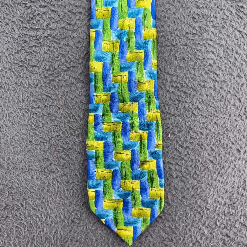 J. Garcia Necktie Mens OS Blue Green Abstract Silk‎ Blue Mountain Collection 38